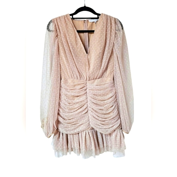 Endless Rose Dresses & Skirts - NEW Endless Rose Anthropologie Sheer Nude Pink Ruched Mini Dress Swiss Polka Dot